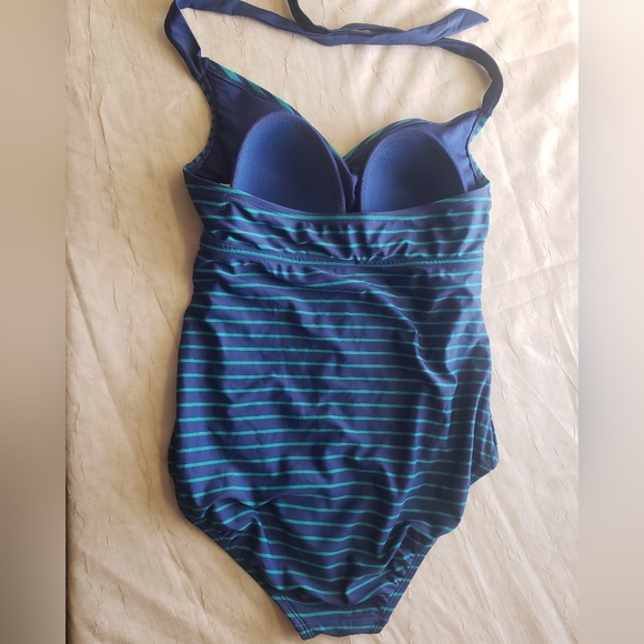 Vintage Striped One-Piece Swimsuit - Blue and Green - Picture 4 of 9